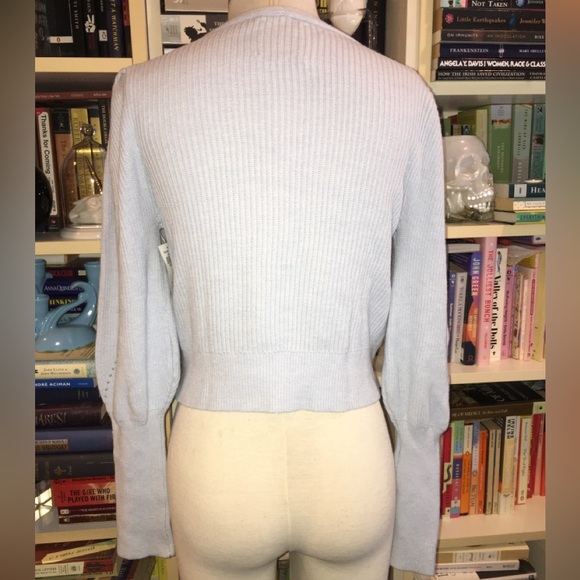 Abercrombie & Fitch Light Blue Button-Up Puff Sleeve Cardigan Sweater - Picture 3 of 13